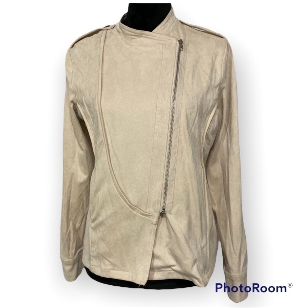 𝅺paper Crane Moto style asymmetrical jacket NWT cream tan size Medium
